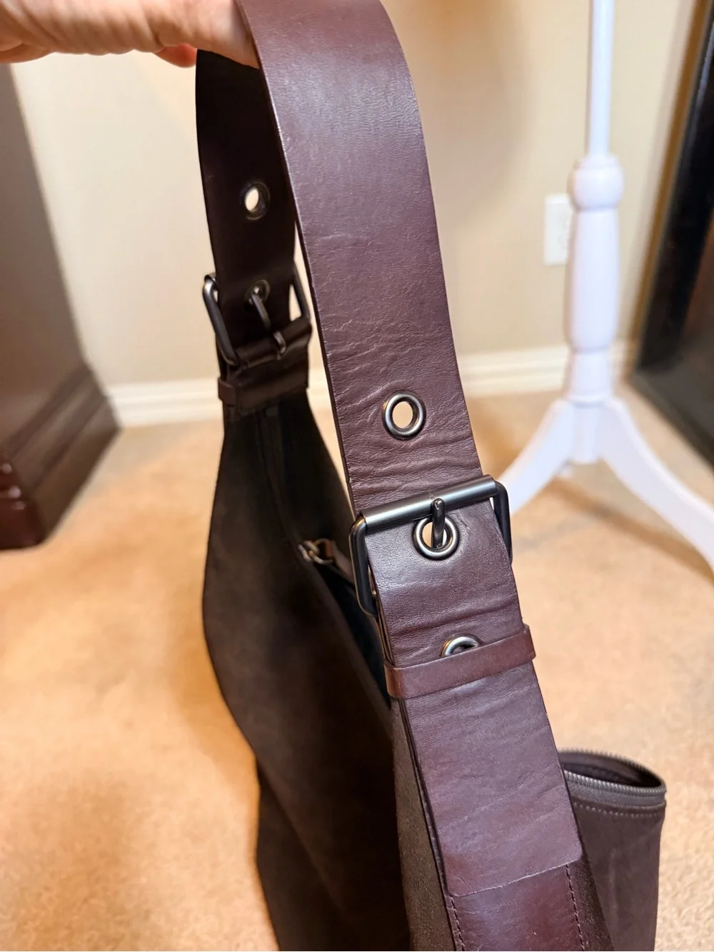 Vintage Banana Republic Dark Brown Suede and leather Hobo Bag